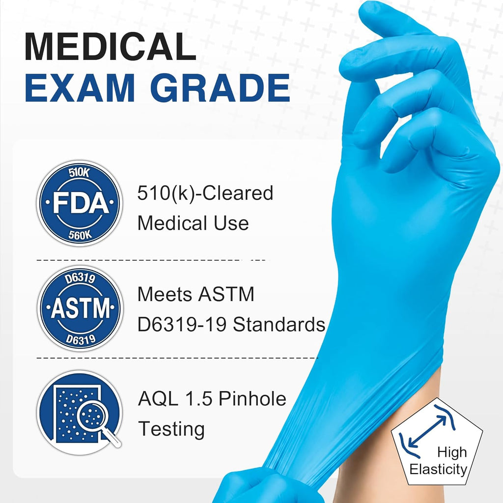 Nitrile Exam Gloves, Blue, 4 Mil, Powder-Free, Latex-Free, for Medical Exam, Cleaning and Food Prep, Non-Sterile