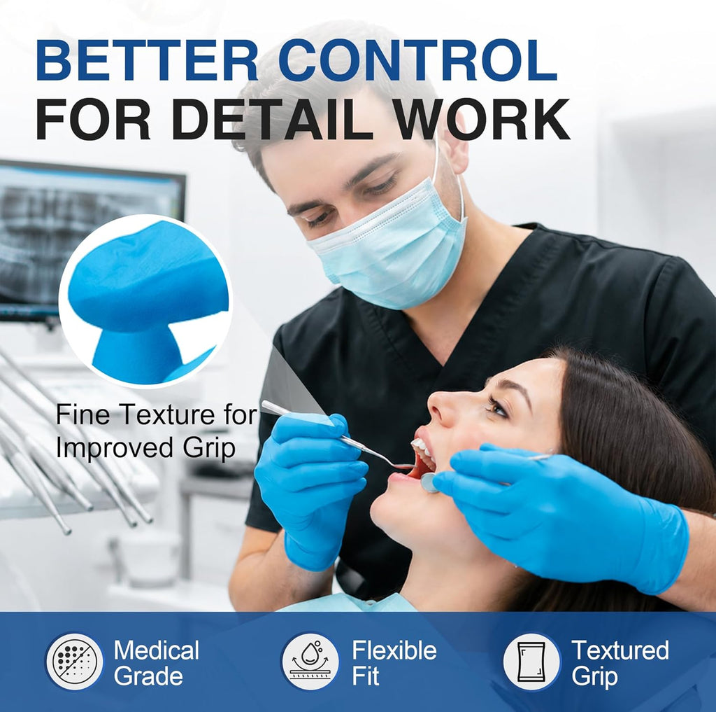 Nitrile Exam Gloves, Blue, 4 Mil, Powder-Free, Latex-Free, for Medical Exam, Cleaning and Food Prep, Non-Sterile