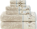 Serene Floral Embroidered 100% Cotton Jacquard Ultra Soft Absorbent Bathroom Towel Set Shower Hand Face Washcloths, See Below, Blue